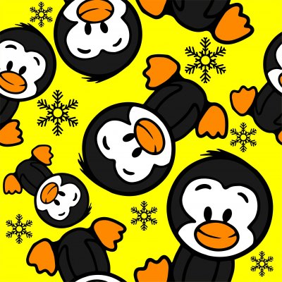 BESTÄLLNINGSVARA- Pingviner på gult bomullsjersey